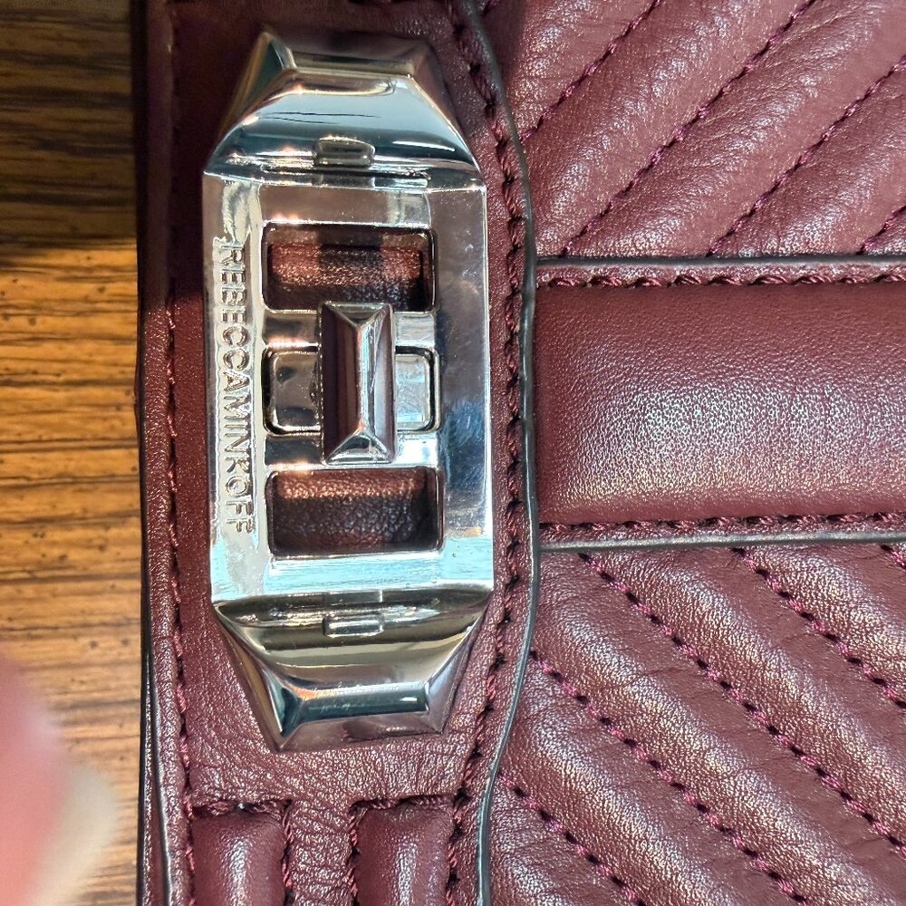 Rebecca Minkoff Red Burgundy Love Crossbody Bag Chevron Leather - Like New - Picture 10 of 11
